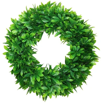 

18.8Inch Artificial Green Leaves Wreath Fake Boxwood Wreath Leaf Wreath for Front Door Wall Window Decor Indoor/Outdoor