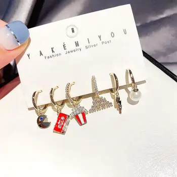 

MIGGA 6pcs Micro Paved Cubic Zircon Dangle Earrings Set Red Cassette Tape Popcorn Women Earrings Jewelry