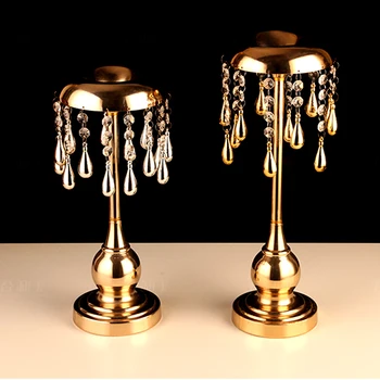 

Gold Crystal Bead Curtain Candle Holder Wedding Decor Table Centerpieces Candelabra Birthday Party Flower Vase Holder Home Decor