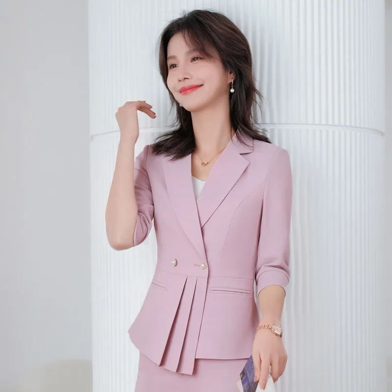 Giacca da donna estiva Office Ladies mezza manica abbigliamento da lavoro  Blazer giallo bianco doppio petto cappotto sottile soprabito femminile5xl| Blazers| - AliExpress