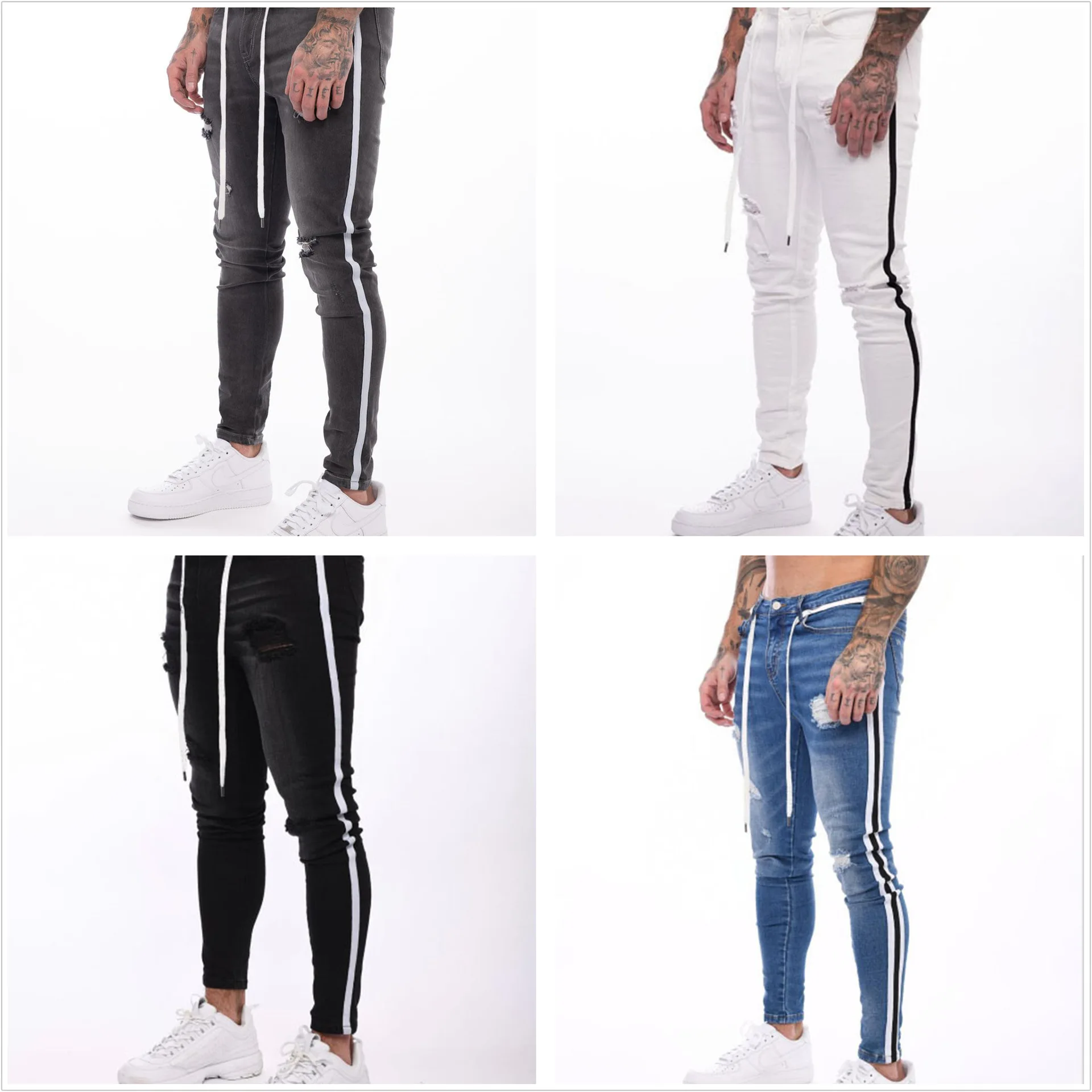 Mens Side Stripe Skinny Fit Black Denim Jeans Streetwear Solid Color Plus  Size Slim Fit Lightweight Cotton Jeans for Men|Jeans| - AliExpress