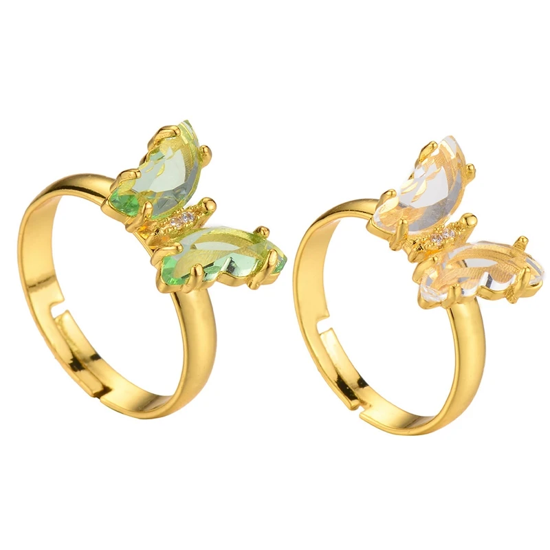 Crystal butterfly ring female fashion trendy simple personality opening adjustable accessories