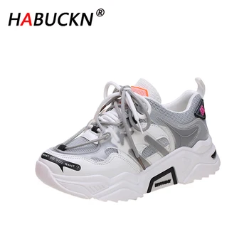 

HABUCKN 2020 NEW Hot Sneakers Women Trendy Chunky Dad Shoe Laces Platform Shoe New Color Matching Cross tied Sneakers Chaussures