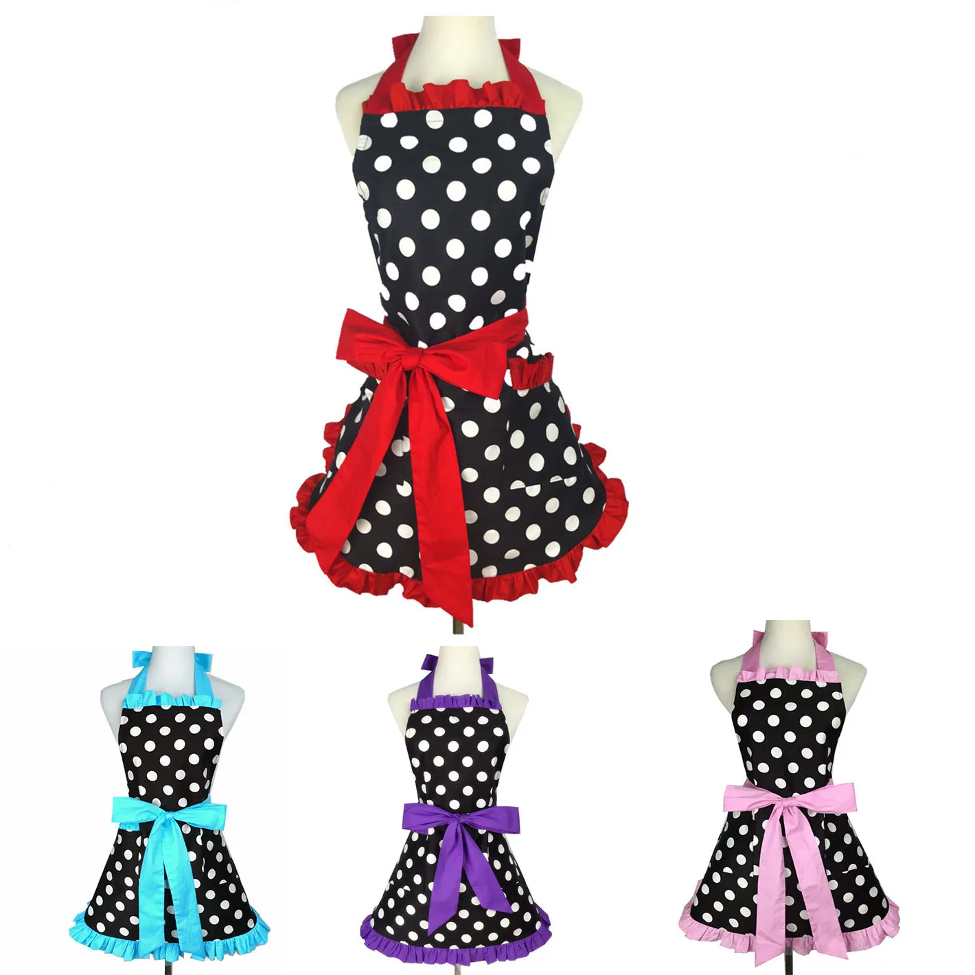 Lovely Apron For Women Kitchen Cooking Work Clothes Polka Dot Princess