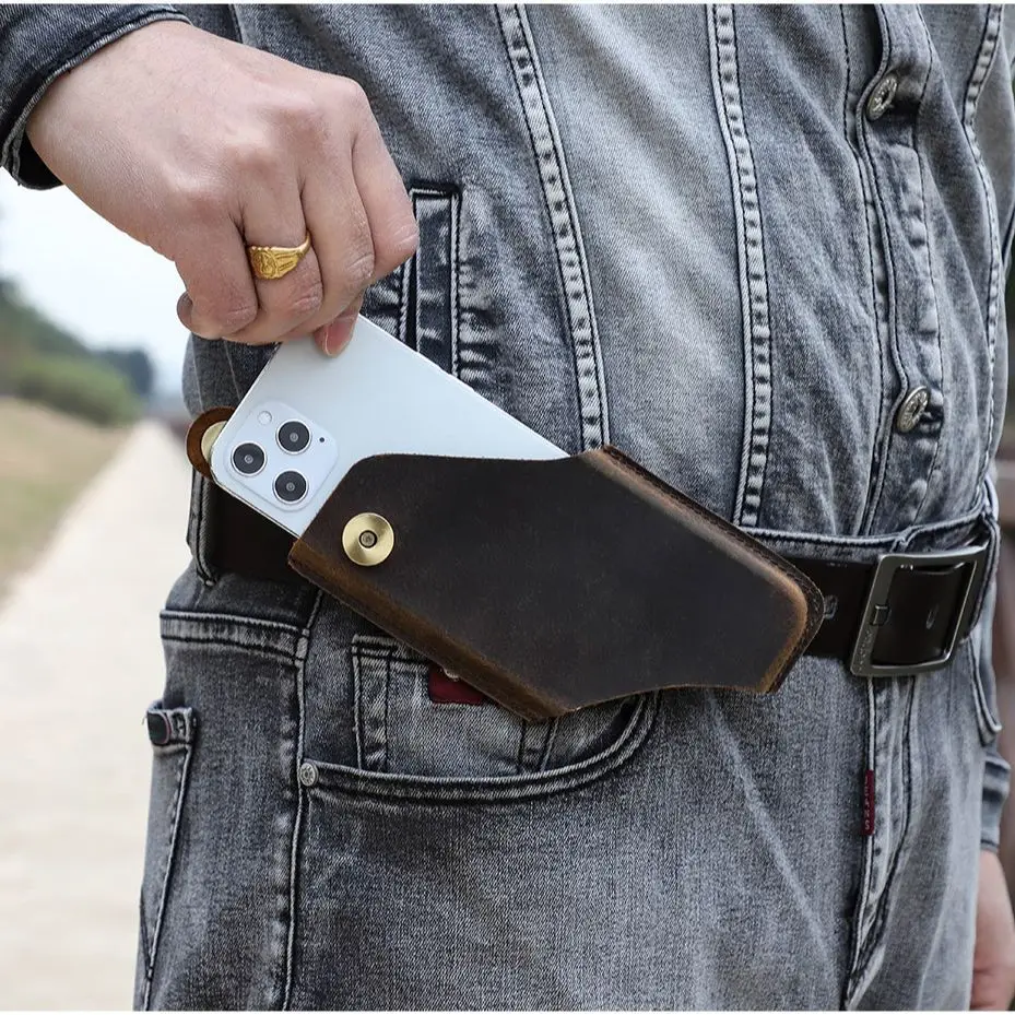 For iPhone 12 11 Pro Max Case  Leather Portable Outdoor Wear Belt Mobile Phone Holster Laser Engraving Text Can Be Customized