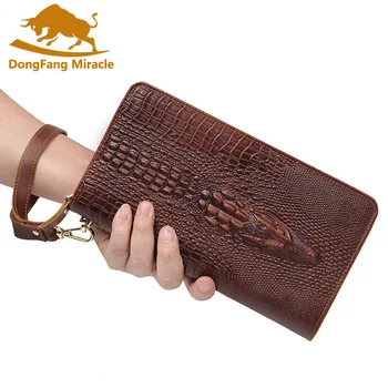 

New Large Capacity Crazy Horse Leather Double Zipper Wallets Men Bifold Clutch Bag Business bag Cow Crocodile