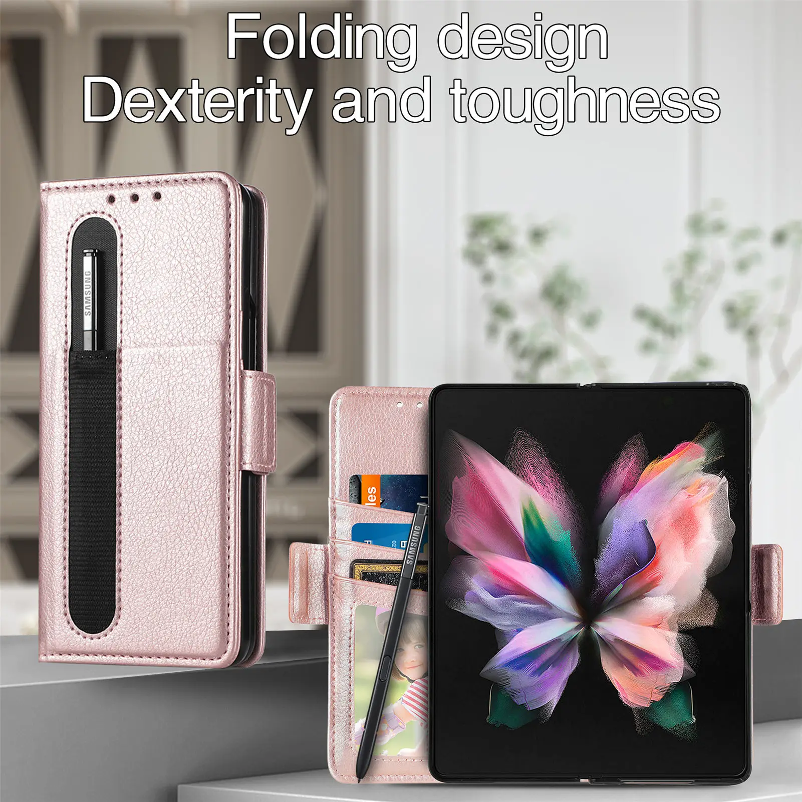 Деловой кожаный чехол-бумажник с текстурой личи для Samsung Galaxy Z Fold3 складной чехол 3