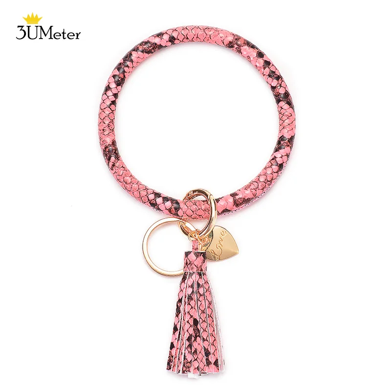 Key ring-4 3UMeter Новая мода браслет цепочка для ключей брелок-браслет из искусственной кожи O/круглый ключ цепь браслет с кисточками для Для женщин и девочек - Цвет: Key ring-4