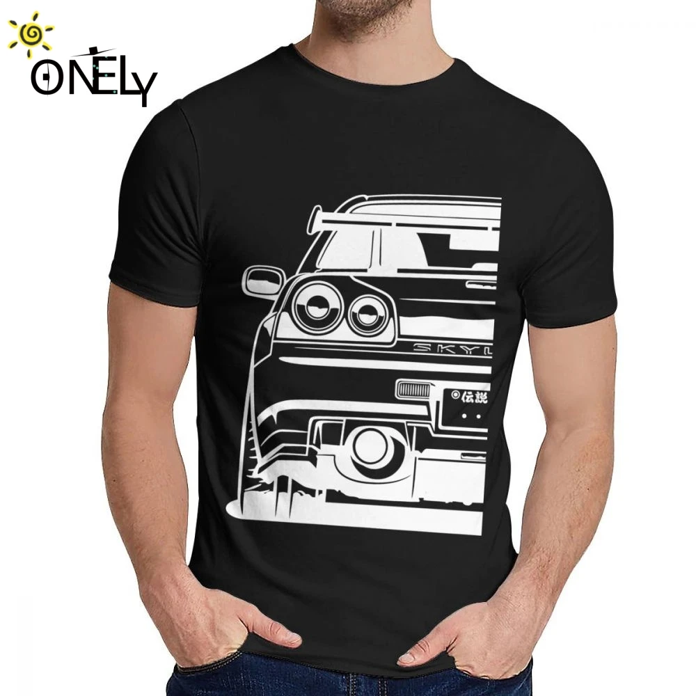 Футболка с круглым вырезом и принтом Skyline R34 JDM GTR Повседневная футболка унисекс Slim Homme