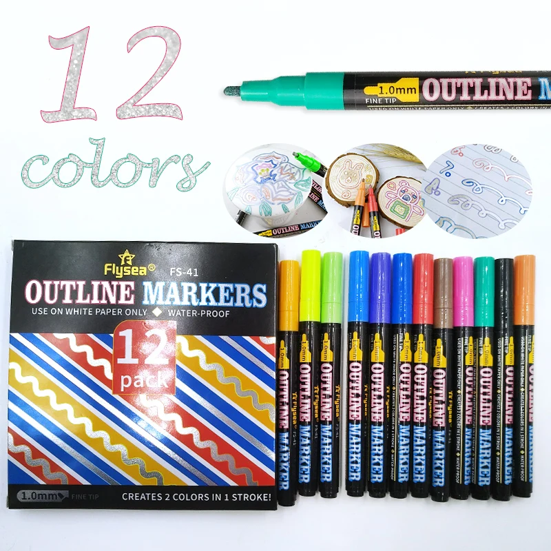 12 Colors Metallic Paint Pens for Rock Stone Pebbles Ceramic Glass Wood Fabric Scrapbook Journals Photo Albums | Канцтовары для