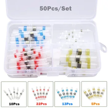

50PCS Waterproof Insulated Solder Sleeve Seal Wire Connectors Seal Heat Shrink Butt Connectors Electrical Wire Terminals 4 Size