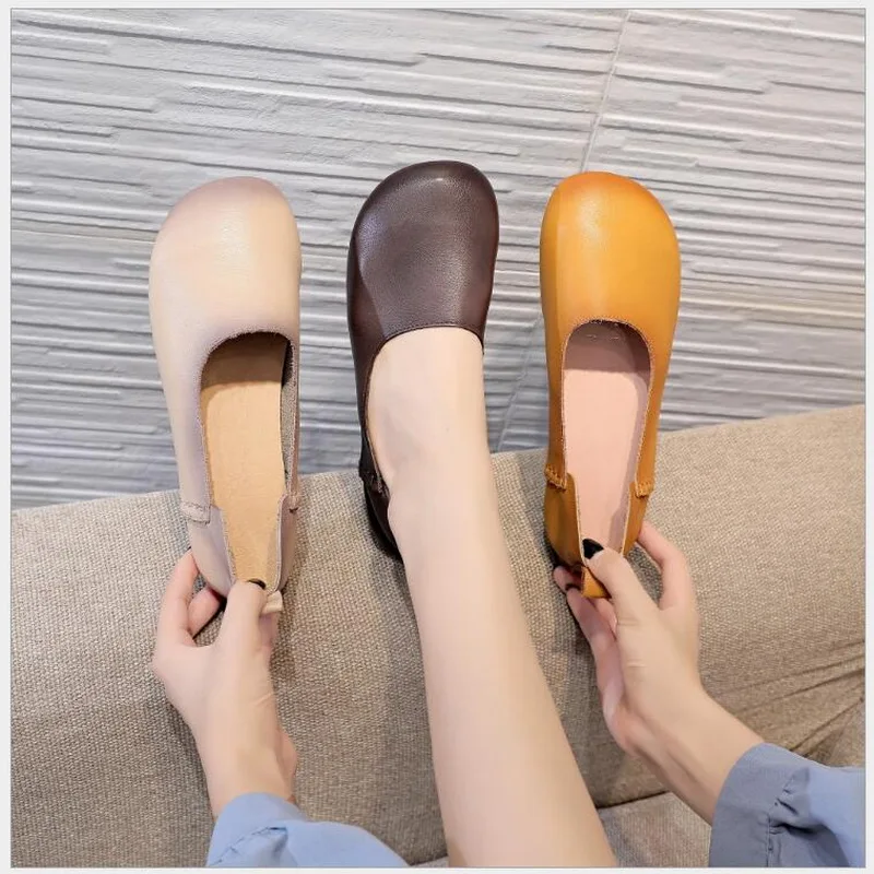 

Women Flats Genuine Leather Handmade Shoes Woman Loafers Round Toe Autumn Flat Casual Shoes Comfortable soft sole shoes