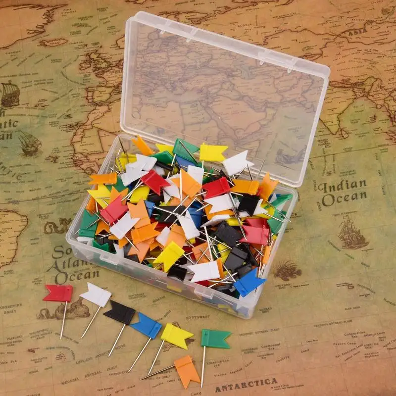 Flag Push Pins Marker Long Needle Thumbtack for Office School Wall Photo World Map Pin Board Marking Notice Cork Needle 100Pc