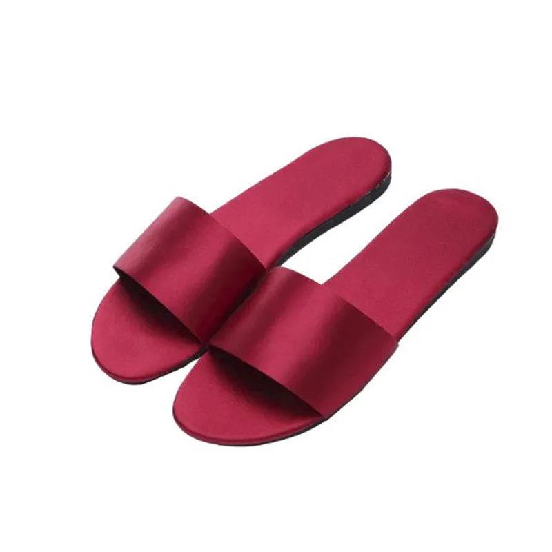 Women Satin Simulation Silk Word Drag Indoor Non-slip Slippers Woman Breathable Sweat-absorbent Wear Home Slides EU Size 35-40 | Обувь