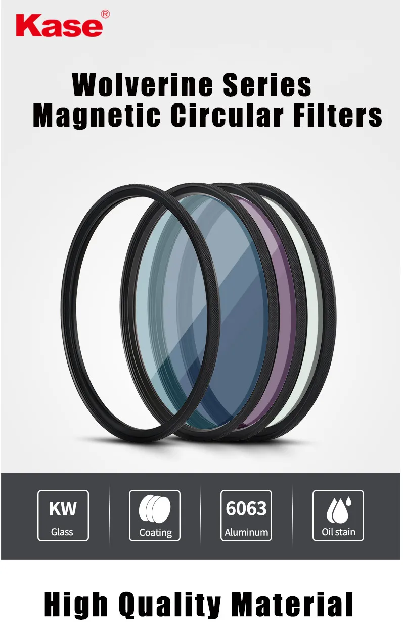 Kase Wolverine Series 67 72 77 82 95 мм магнитный комплект CPL+ ND1000+ GND0.9+ чехол+ кольцо