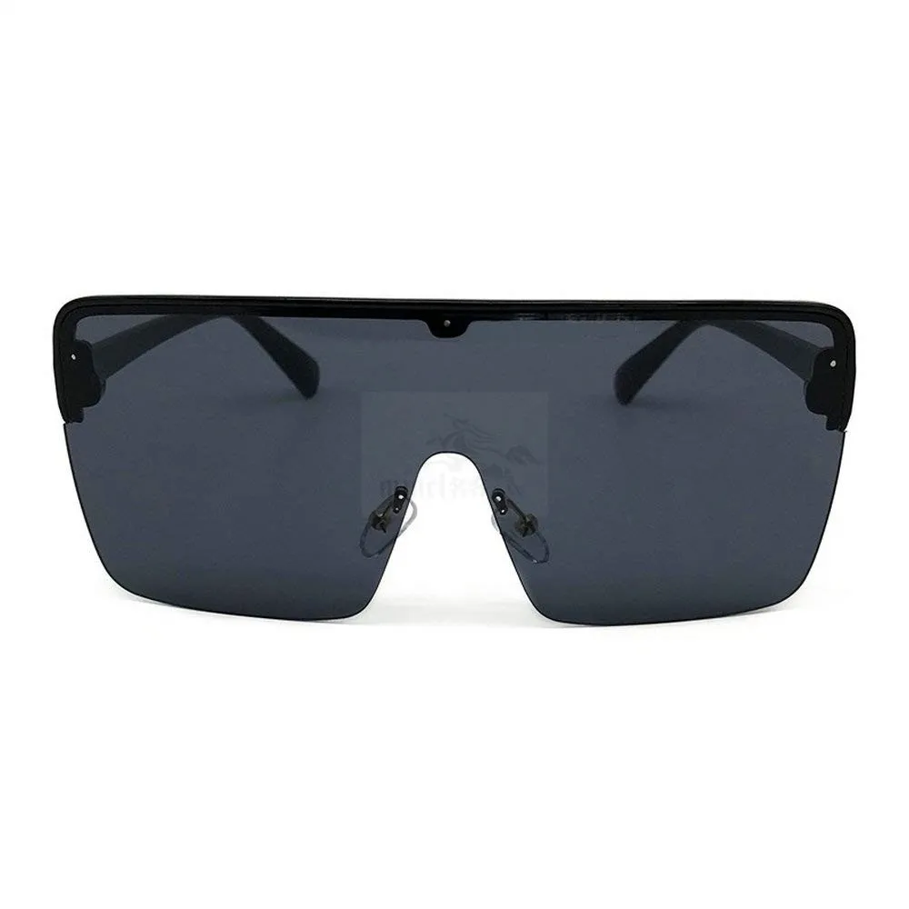 MINCL/ New Oversized Top Mono Lens Shield Protect Blowing Sand Sunglasses Unisex Retro Square Rimless Glasses with box FML - Цвет линз: black