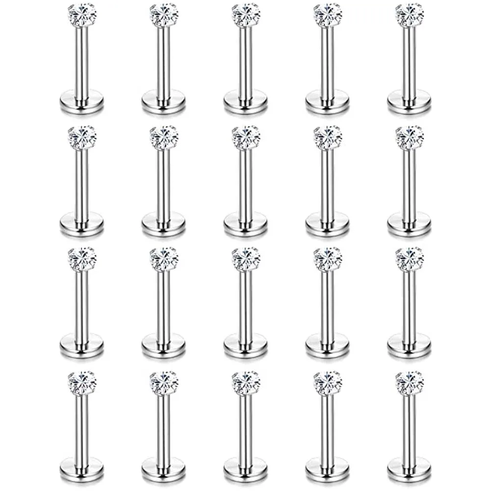 10 Pcs/Lot 16G Stainless Steel Labret Lip Piercing Set CZ Crystal Cartilage Tragus Helix Conch Piercings Jewelry 6/8/10/12MM JKC