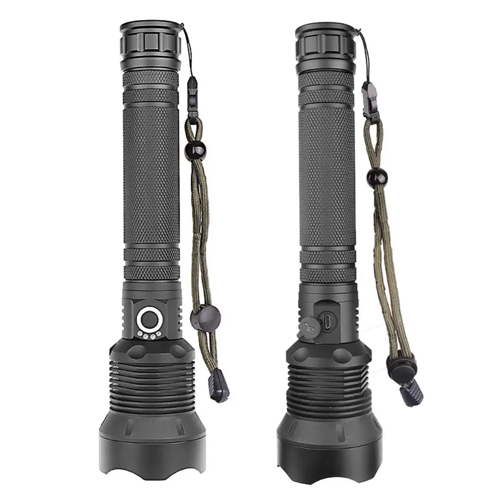 

GloryStar XHP70 Zoomable Focus LED Flashlight High Brightness Battery Display Torch with 2 Batteries Charger