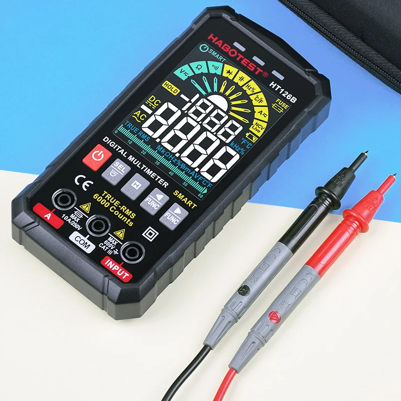Smart Multimeter Digital Professional Voltage Tester HABOTEST HT126 TRMS 600V AC DC Ohm HZ Diode Live Continuity Capacitor Meter |