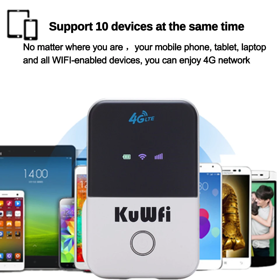 KuWFi 4G Wifi роутер мини LTE беспроводной роутер разблокированный 3g/4G FDD/TDD Портативный Карманный Wi fi роутер с слотом для sim-карты