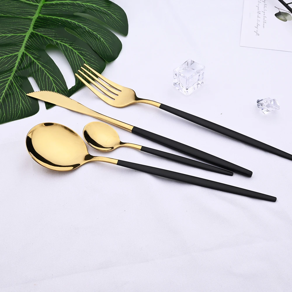Stainless Steel Cutlery Set 24pcs Black Gold Dinnerware Set Kitchen Fork Knife Spoon Tableware Flatware Silverware