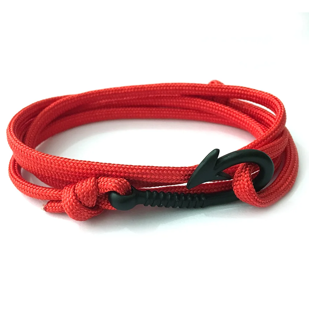 

Adjustable Fashion Men Paracord Fish Hook Anchor Bracelet Woman Charm Survival Chain Sport Lovers Bracelets Black Anchor SL036