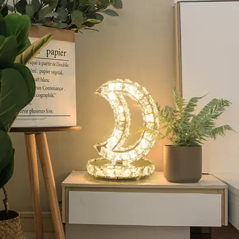 

Crystal Table lamp Diamond Painting For Bedroom Studio Table Round moon lamp Decorative LED bed side table lamp Fixtures