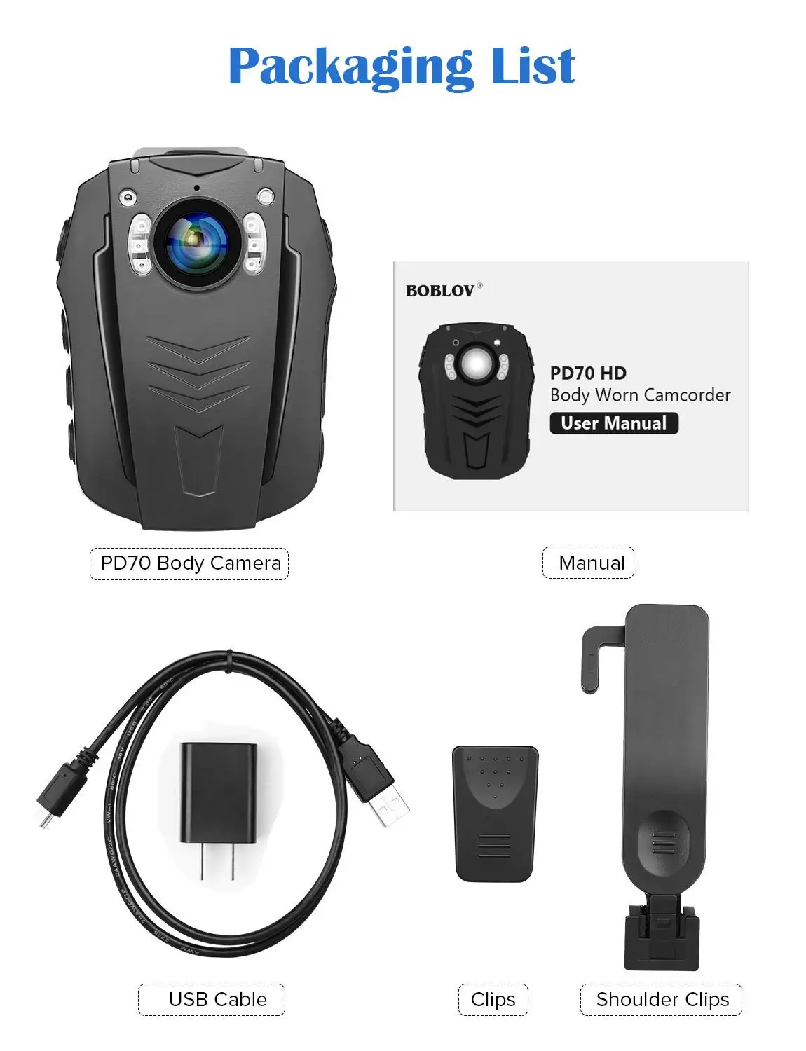 BOBLOV WiFi Body Camera 1296P Wearable Body Cameras Night Vision Camera Built-in Memory Body camera