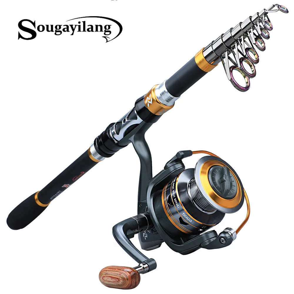 sougayilang spinning fishing rod and reel combos portable telescopic fishing