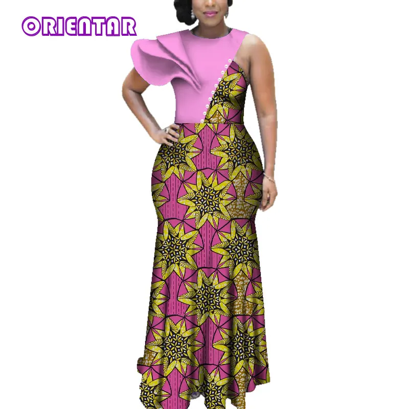 Африканские платья для женщин Африканский Воск Принт Базен Riche Дашики длинное платье Леди Элегантное свадебное платье Африка Макси WY3619