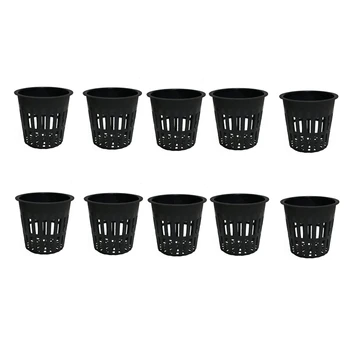 

10 Pieces Black Plastic Garden Mesh Net Pot Hydroponic Basket Planting Nursery Grow Supplies, 10.8cm/4.25Inch