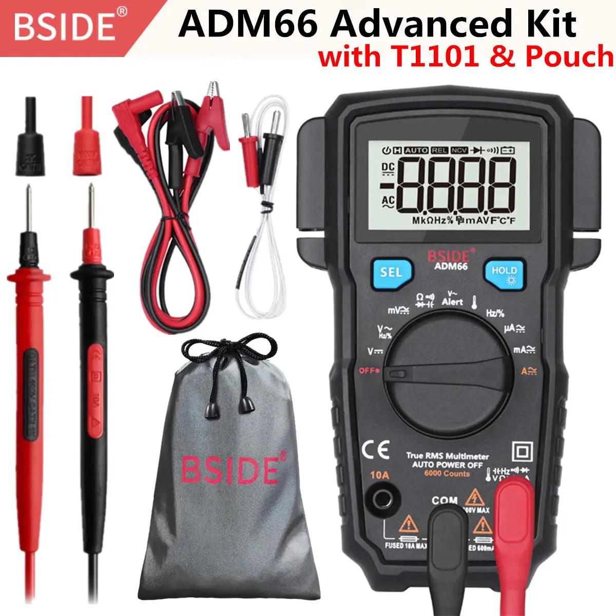 Цифровой мультиметр ADM66 True RMS с автоматическим диапазоном TRMS Mini 6000 DMM с двойным слотом Емкость Ом Гц температура NCV диод Карманный тестер