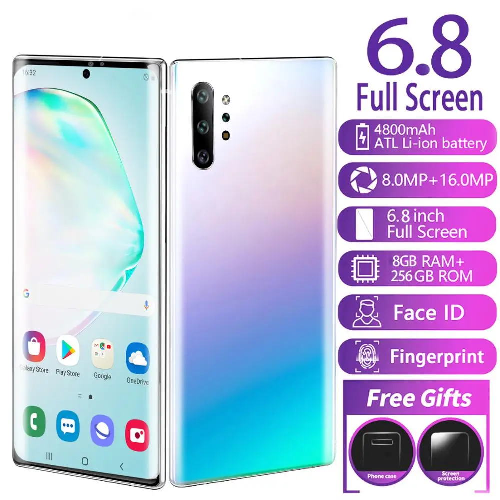 US $112.00 Global Version Note10 65 Inch Smartphone Android 90 4800mah 816MP 10 Core Triple Back Camera Phone Send Mobile Phone Case