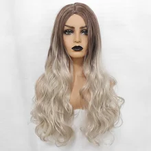 Парик черный серый градиентный парик леди окрашенные длинные вьющиеся волосы волна объем высокая температура провода MH88