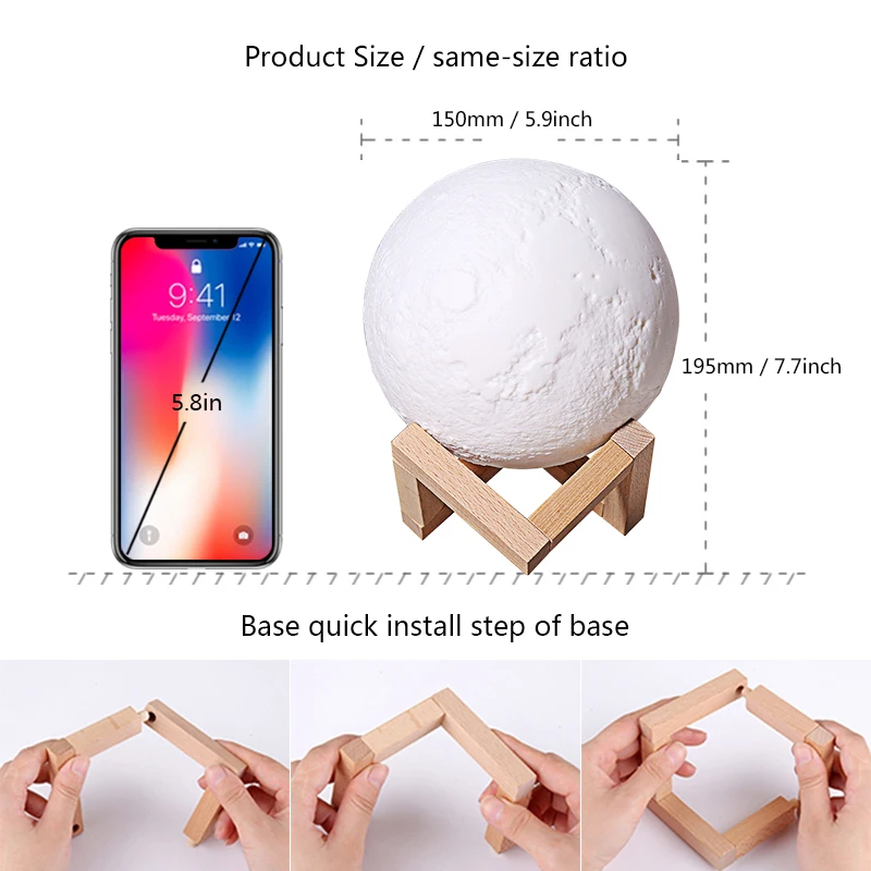15cm 3 цвета, 3D Bluetooth музыкальная Лунная лампа, usb зарядка, сенсорный и Pat, чтобы изменить цвет, Ночной светильник, креативное украшение для дома, светодиодный светильник - Испускаемый цвет: 15cm