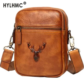 

Cowhide Messenger Bag Leather Men's Bag Chest Bag Casual Small Shoulder Bag Mobile Phone Bag European and American Fashion New