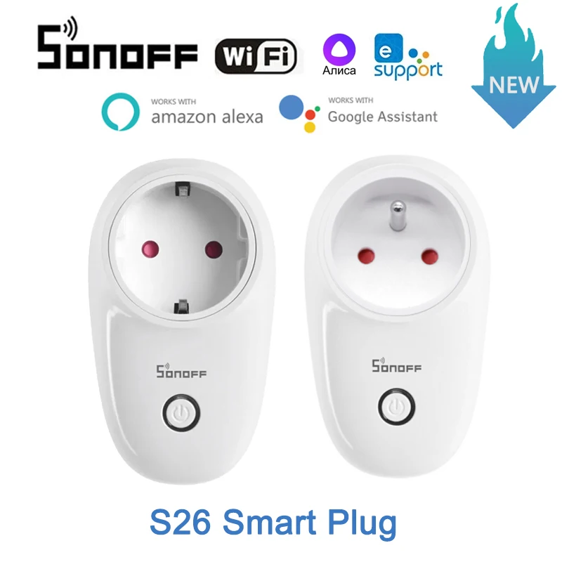 Sonoff S26 R2 Plug Wireless Smart Socket Wifi Eu/Fr Smart Plug Enchufe Ewelink Power Per Alexa Google Yandex Alice Smartthings