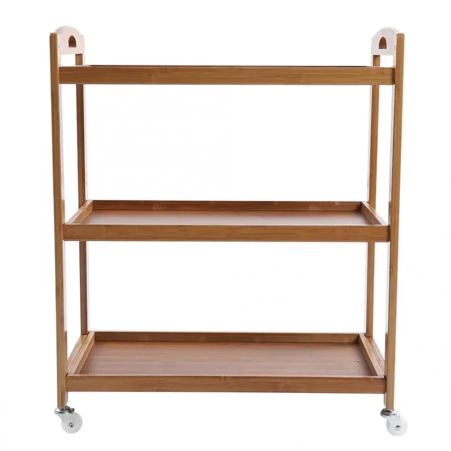 

Bamboo 3 Tier Kitchen Storage Rack Serving Trolley Island Cart With Wheels Sturdy Board Dining Storage