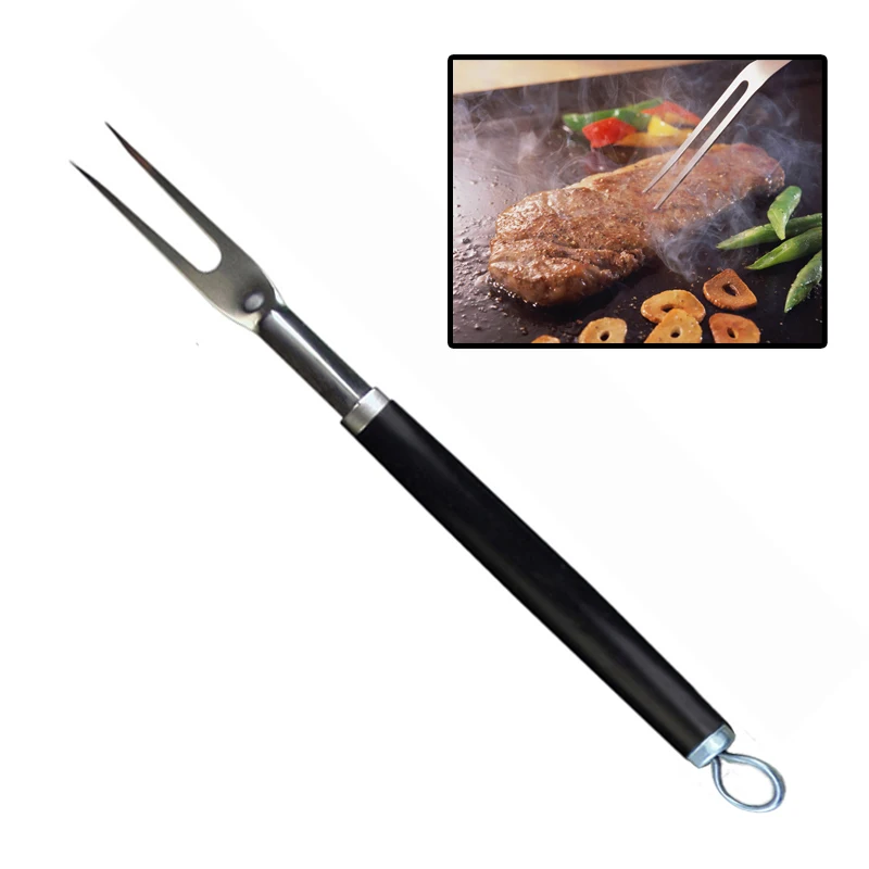 18''Stainless Steel BBQ Fork Black Long Meat Forks Plastic Handle