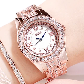 

Rotating Star Watch Diamond Luxury Women Watches Rose Gold Stainless Steel Strap Quartz Wristwatch Ladies Female Watch Women