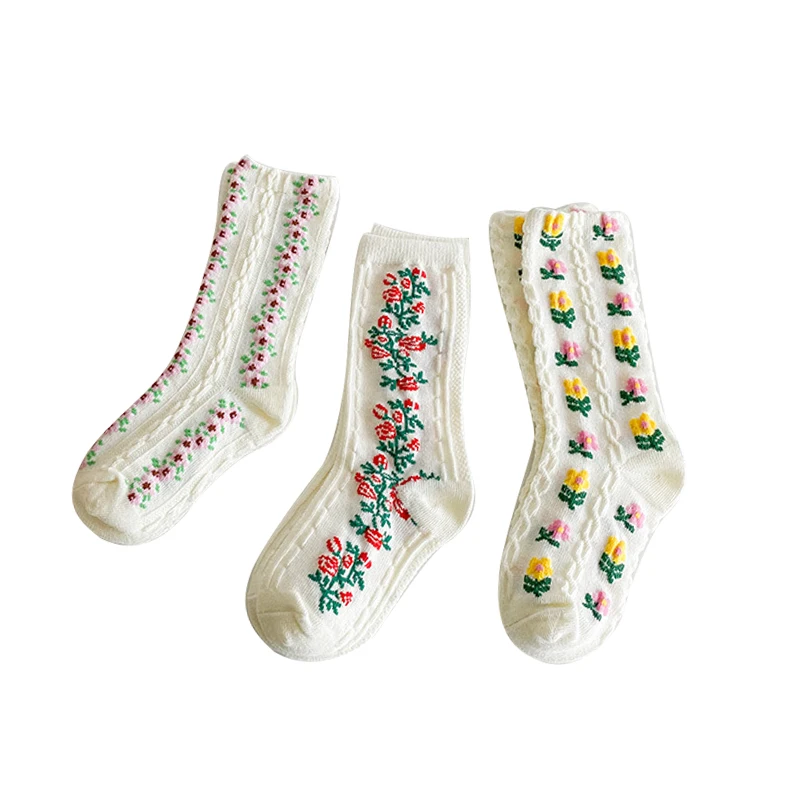 Cartoon Socks Children Socks 3 Pairs/lot Children's Socks Japanese Korean Style Cartoon Flower Women Socks Dress Girl's Spring Summer Kawaii