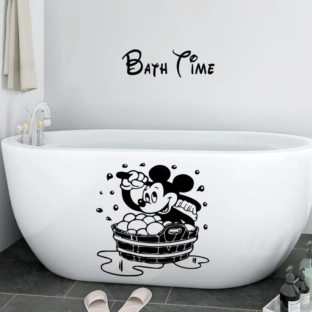 Stiker Dinding Waktu Mandi Disney Mickey Mouse Untuk Aksesori Kamar Mandi Anak Anak Dekorasi Rumah Vinyl Kamar Anak Anak Dekorasi Rumah Wall Stickers Aliexpress