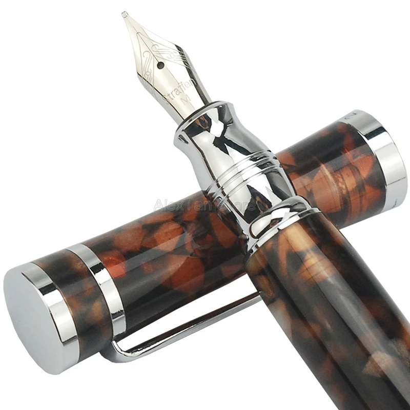 Fuliwen Elegant Celluloid Fountain Pen Maple Leaf Coffee , Fine Nib Writing Gift Pen For Office & Home School Supplies writing executive computer desk gaming bedroom coffee supplies modern desk conference sedentary square office work furniture