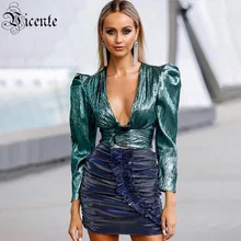 VC,, шикарный комплект из двух предметов, с масляным принтом, с оборками с длинными рукавами, сексуальный v-образный вырез, вечерние костюмы с юбкой знаменитостей