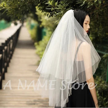 

ISHSY Short Tulle Bridal Wedding Veils for Bride with Comb Blusher White Ivory 2Layers Tulle Veil Voile de Mariage Velo de novia