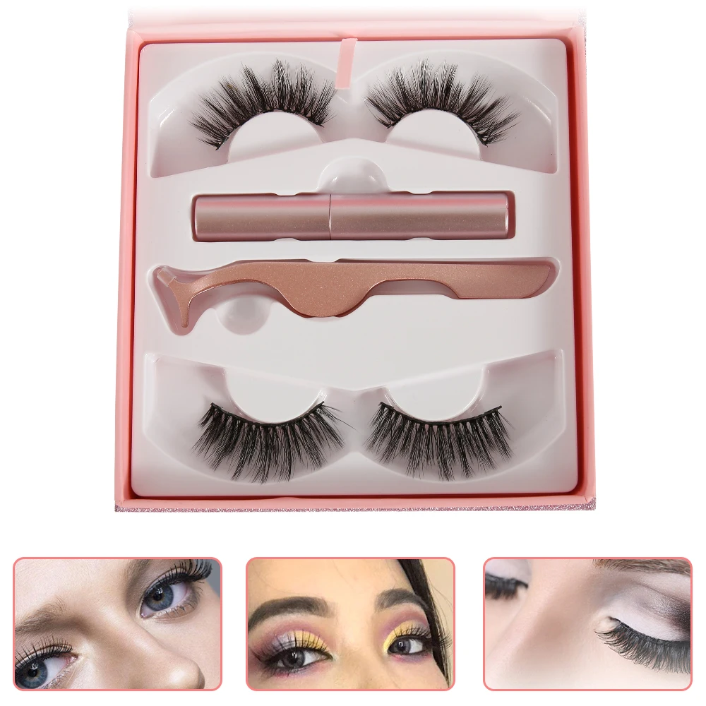 Faux Cils magnestique Naturel Магнитная жидкая подводка для глаз и магнитные накладные ресницы и Пинцет Набор магнитной подводки для глаз Накладные ресницы