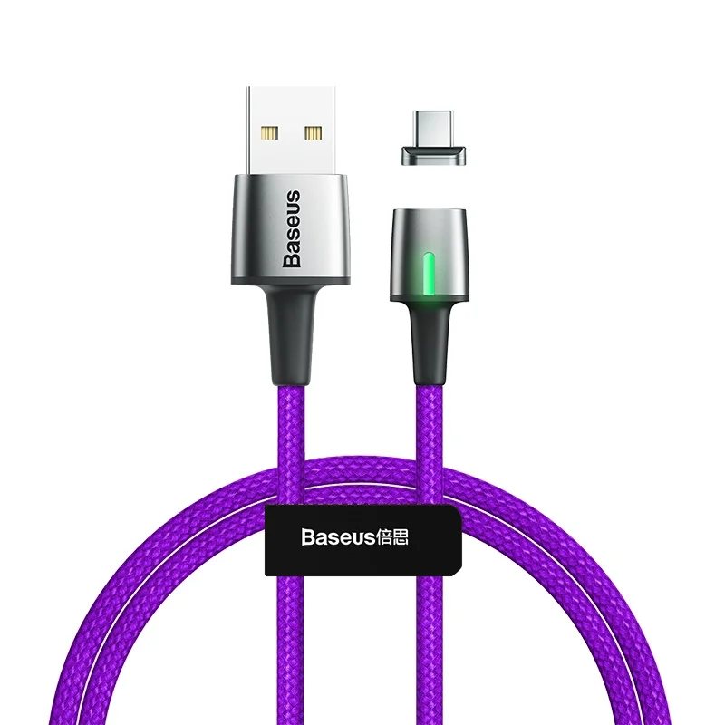 Магнитный кабель usb type c 1 м 2 м Быстрая зарядка данных для samsung s8 s9 huawei P30 oneplus 7 xiaomi 9 8 6 5 usb c зарядное устройство светодиодный кабель - Цвет: Фиолетовый