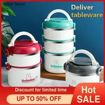 

304 Stainless Steel Multi-Layer Container Student Portable Food Large Capacity Double-Layer Sealed round Office Lunch