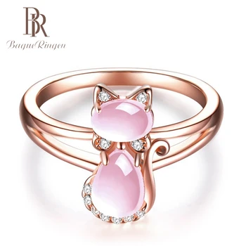 

Bague Ringen Cat Design Created Pink Quartz 925 Silver Jewelry Rings for Women Wedding Party Fine Jewelry Ring Wholesale Gift