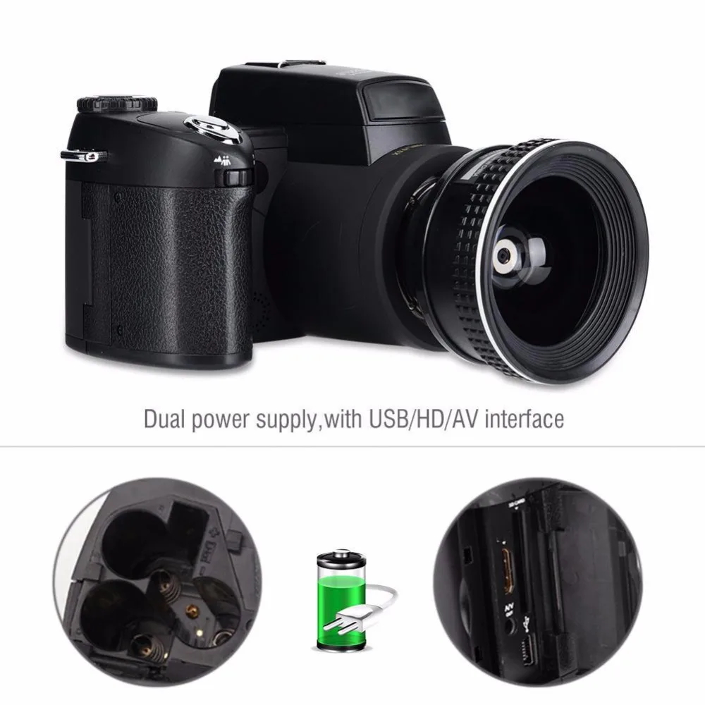 D7200 HD 1080P Digital Camera 3in Color Screen 33MP DSLR Camcorder with 0.5X Wide Angle Lens+ 16-24X Telephoto Lens+ LED Light